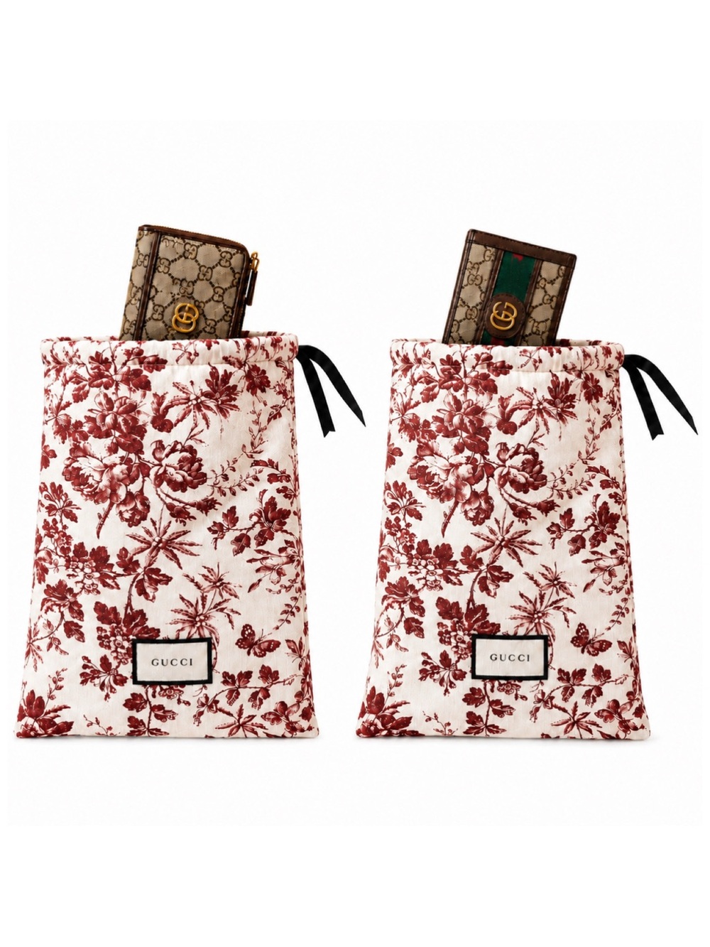 Gucci.  Set of 2 Herbarium Toile Fabric Drawstring Dust Bags. - Picture 5 of 7